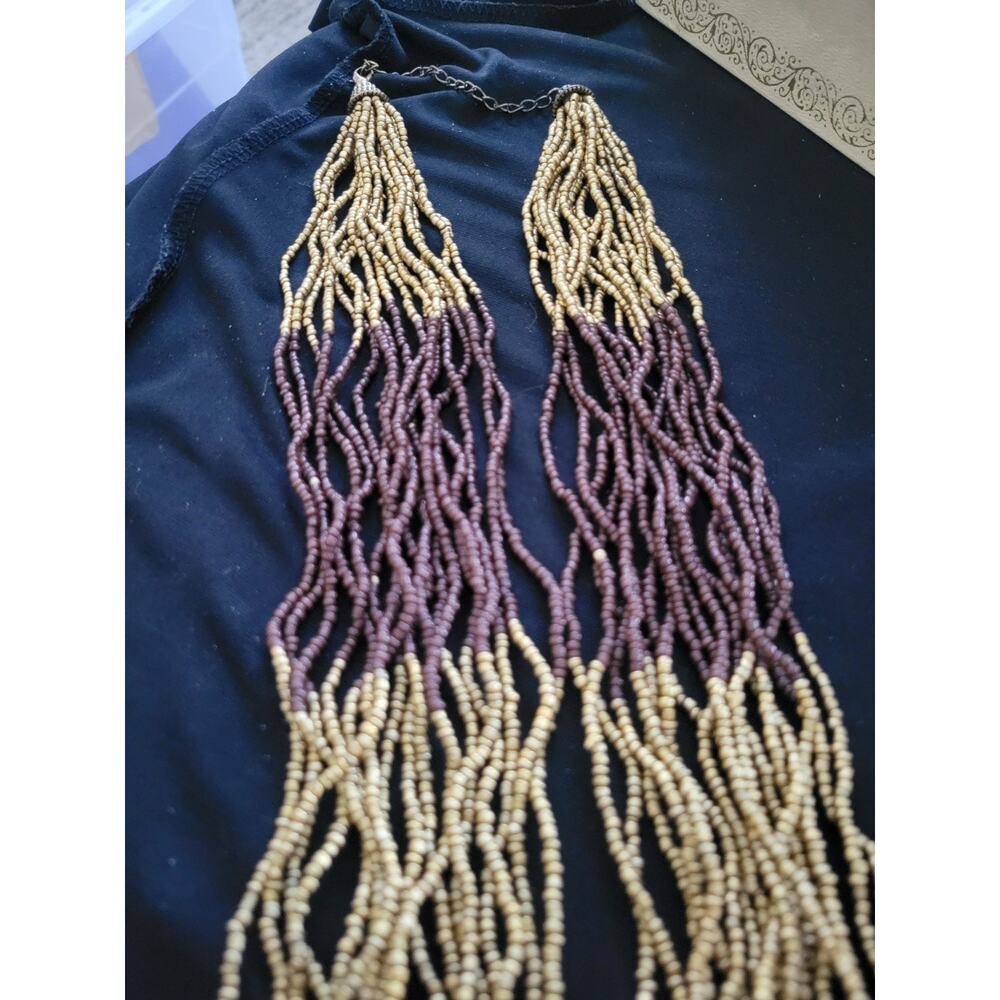 Vintage 17 Strand Beaded Necklace In Purple and copper Tones 32" - Picture 5 of 5